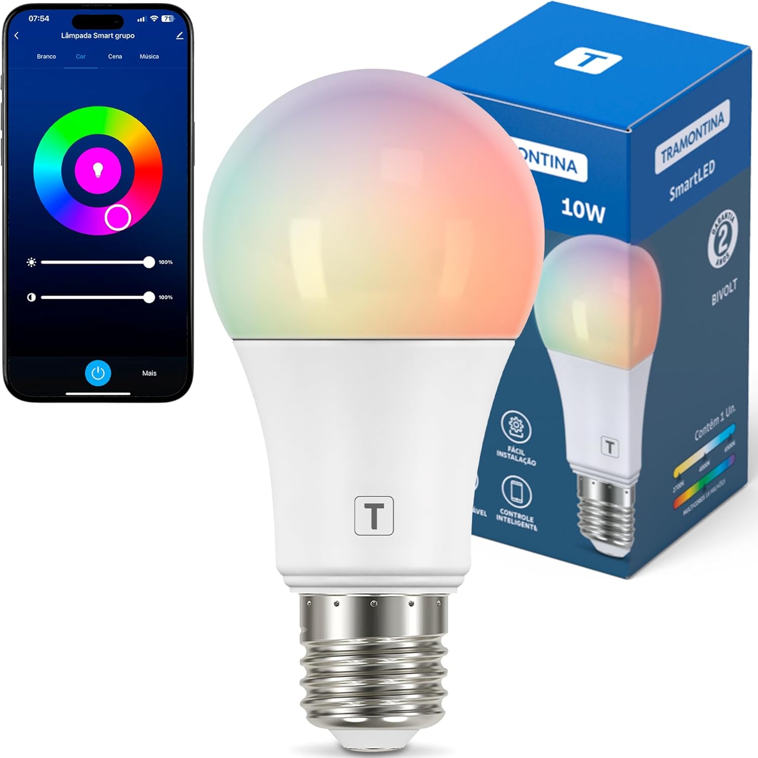 Imagem do produto em promoção: Tramontina Lâmpada Smart​ LED Inteligente E27​ 10W Wi-Fi + Bluetooth​ 16 Milhões de Cores - Compatível com Alexa e Google Assistente